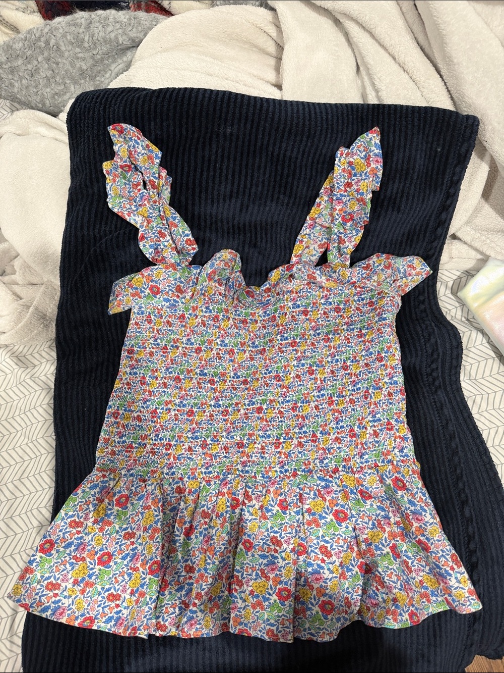 J. Crew Floral Liberty Fabric Smocked Top - White with Blue & Red Accents